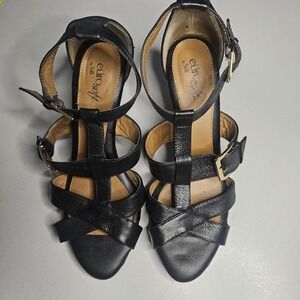 Eurosoft Sofft Womens Sandals 9M Black Leather Ankle Strap Comfort Heels